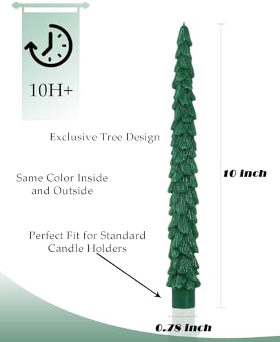 Christmas Tree Taper Candle Candlestick Unscented Candle for Home Decor Thanksgiving Party Dinner Candles Set of 4,10inch，Green - Image 4