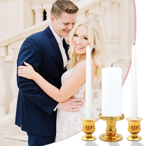 Gold Unity Candle Holder - Glass Candle Holders for Pillar Candles Taper Candles, Glass Candlestick Holders Set of 3, Decorative Clear Glass Candlestick Holder for Wedding Table Dinning Centerpiece - Image 6