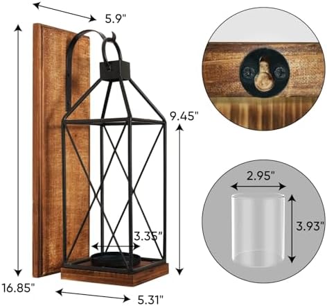 Homemory Wall Candle Sconces Set of 2, Rustic Wood Holders with Glass Decor - Image 3