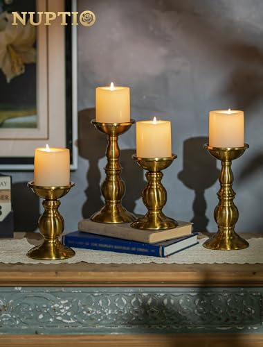 NUPTIO Gold Candle Holder for Table: Brass Pillar Stand for 3" Candles - Image 4