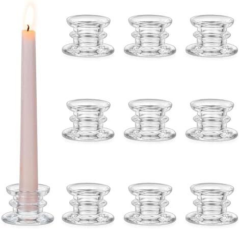 Glasseam Taper Candle Holders Set of 10 Glass Candlestick for Wedding Decor by Glasseam