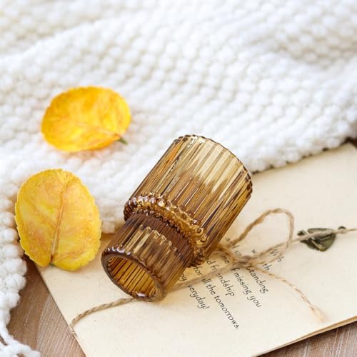 Brown Candlestick Holders 6PCS for Tealight Candle Stick Candles, Ribbed Glass Taper Candle Holders Set, Table Centerpieces for Thanksgiving Christmas Farmhouse Decor Indoor and Outdoor - Image 5
