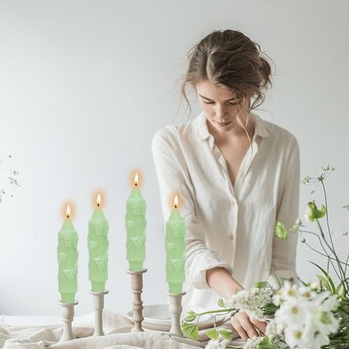 Green Taper Candle Butterfly CandleSticks Dripless Short Tapered Candles for Christmas Home Decor 6 inch Set of 4 - Image 3