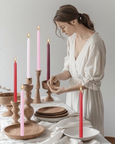 Wine Red Taper Candles Dripless Tapered Candlesticks-Smokeless,Unscented,Long Burning-Hand Poured,Colored for Home Decor Wedding, Dinner-10.6inch,Set of 12 - Image 6