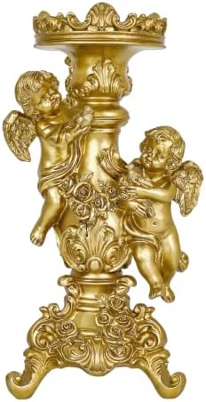 Gold Cherub Candle Holder Resin Angel Sculpture Tabletop Decor Gift by BigStoneArt