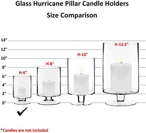 CYS EXCEL Glass Hurricane Pillar Candle Holder (H:6" W:3.75") | Multiple Size Choices Short Stem Candle Centerpieces | Stemmed Glass Cylinder Candle Vase - Image 3