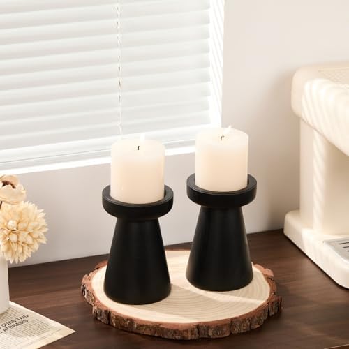 Set of 2 Rustic Black Wood Candle Holders for Pillar Candles - Image 5