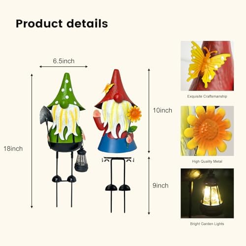 Solar Gnomes Garden Statue -18 Inch Gnomes Outdoor Decorations for Outside with Solar Lantern -Outdoor Figurine Lights for Patio Yard Lawn Porch - Image 4
