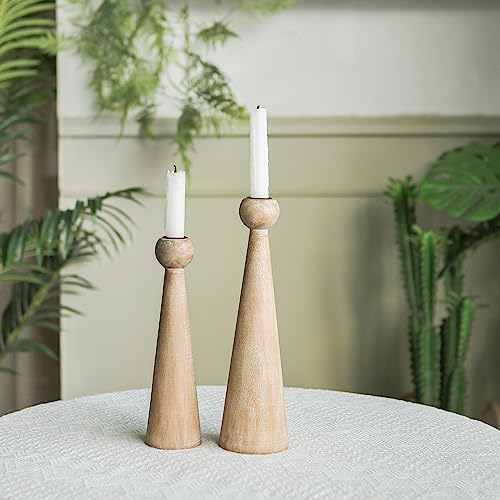 NIKKY HOME Wood Taper Candle Holders Set of 2, Farmhouse Tall Candle Stand Decorative Candlestick for Wedding Party Mantle Fireplace Dining Room Table Centerpieces Decor - Image 3