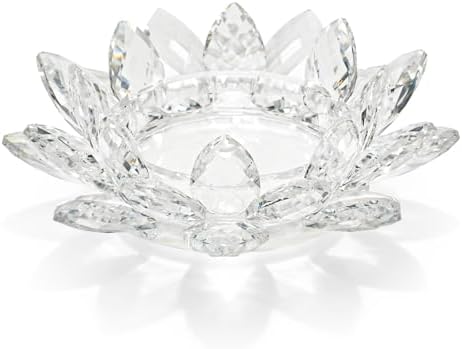 Large Crystal Lotus Tealight Candle Holder for Up to 6" Diameter Pillar Candlestick, Chunky Glass Votive Stand for Wedding, Party, Table Centerpiece Decor and Yoga Meditation (1, Clear) by KOLNLALA