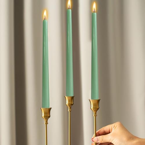 10 Inch Rustic-Chic Sage Green Taper Candles Unscented Smokeless Sage Green Taper Candles Handmade Perfect for Weddings Dinner Parties Home Décor Farmhouse & Boho Style - Image 2
