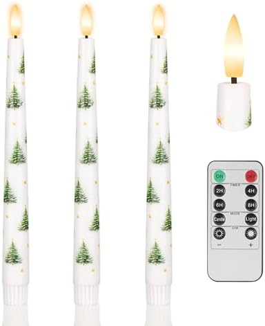 Flameless Taper Candles with Remote, Real Wax Christmas Tree Candles 9.6" by AFINETH