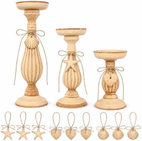 Shabby Chic & Vintage Farmhouse Wood Candle Holders - 3Pcs - Image 4