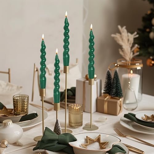 MAITREYA Dark Green Taper Candles Stick Spiral Twisted Candles Set of 4 for Decoration Weddings Party Church-Unscented Dripless Candles7.5inch(A-DarkGreen-new) - Image 2
