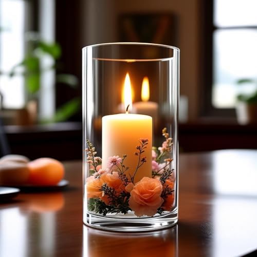 CYS EXCEL (H:12" D:6") Large Cylinder Clear Glass Vase for Wide Bouquet Flower Vase Centerpieces Display Hurricane Floating Candle Holder - Image 6
