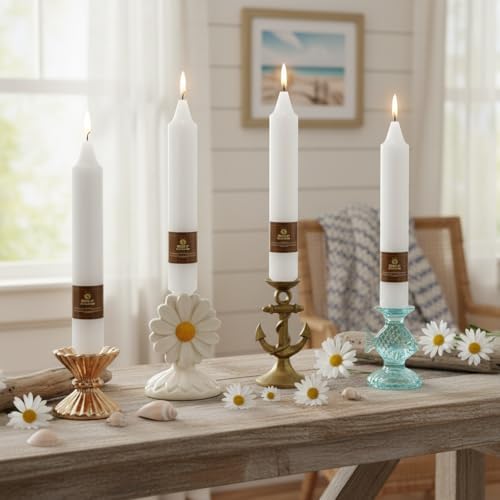 White Taper Candles 9 inch - 4 Pack Fat Candle Taper Candles Smokeless Unscented Tall Candlesticks - Perfect for Wedding Holiday Evening Wedding Bohemian Seaside Theme Home Decor - Image 5