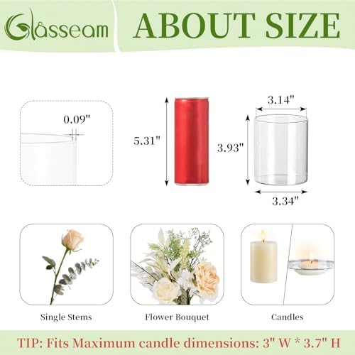 Glasseam Glass Cylinder Vase for Centerpiece, 12Pcs Small Clear Flower Vase - Image 2