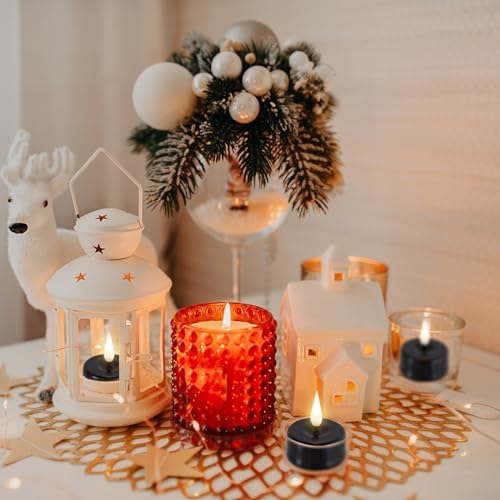Eywamage Black Flameless Tealights with Remote Batteries, Real Wax Flickering LED Tea Votive Candles Set of 10 - Image 6
