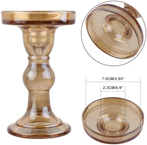 3-Piece Set of Amber Glass Candlestick, Crystal Candlestick Holder Holder and Conical Candle, Christmas Candle Holder Decoration, Family Living Room Wedding Candle Holder (Amber) - Image 4