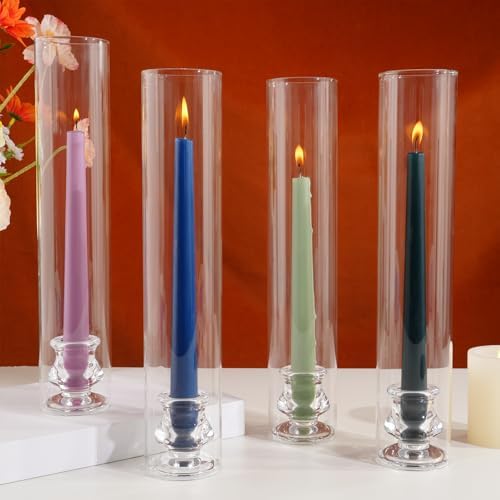 Hurricane Glass Candle Holders, Set of 4 Candlestick Holders for Taper Candle with 11.8" Tall Windproof Cylinder Covers Candle Stand Bulk for Table Centerpieces on Wedding Birthday Housewarming Decor by Unknown