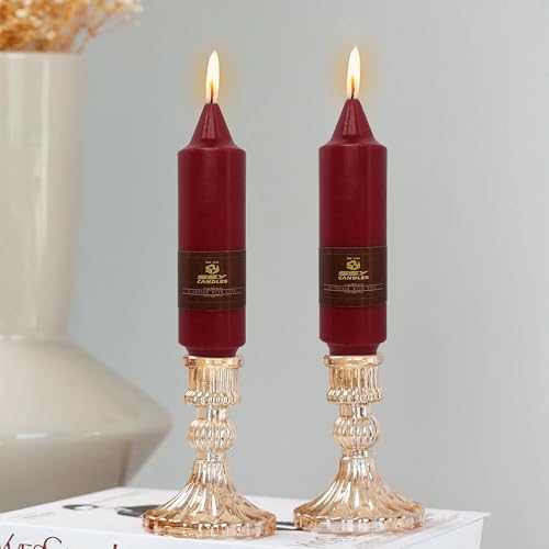 NJAO HOO Burgundy Short Taper Candle 5 Inch Christmas Candlesticks Red Unscented Dripless for Home Dinner Decor Halloween Party, 4 Pack - Image 6