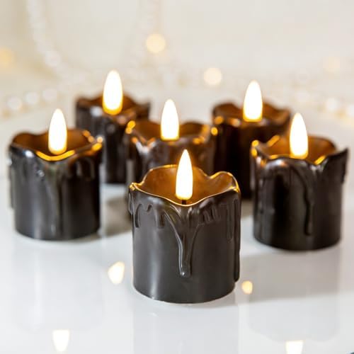 Black Dripping Wax Halloween Flameless Votive Candles with Timer Batteries by EywamageCandles