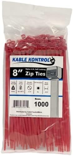 Kable Kontrol Red Zip Ties 8 Inch 1000 Pcs, 50 Lbs Tensile Strength, Self-locking Nylon Colored Cable Ties Wire Wraps for Indoor or Outdoor Use