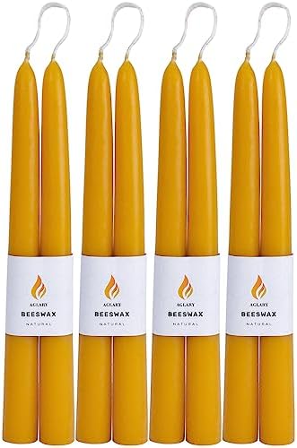 8PCS 9" Natural Beeswax Taper Candles, Dripless Smokeless, Long Lasting by Aglary