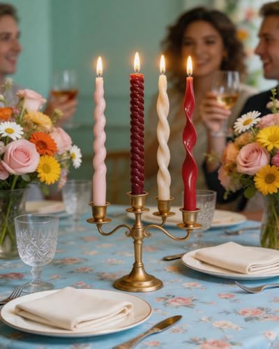 Red Taper Candle Stick Spiral Taper Candle for Wedding Party Fall Decoration Home Dinner Christmas Unscented Candles,10inch,4 Pack - Image 2