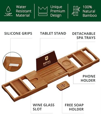 Trending Now Wood Bath Tray – Bathtub Tray for Tub, Expandable Bamboo Bath Tray & Bathtub Caddy with Book Holder, Wine Glass Holder, Phone & Tablet Stand, Spa Bath Accessories, Birthday Gifts for Mom - Image 4
