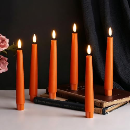 Eywamage Short Burnt Orange Fall LED Taper Candles with Remote Set of 6 - Image 6