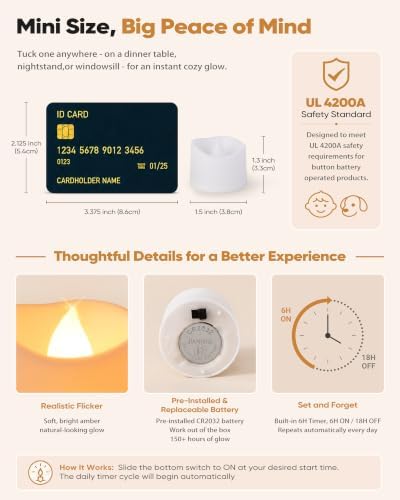 Homemory 12-Pack Battery Tea Lights with Timer Built in, Auto-On 6H Daily - Image 2