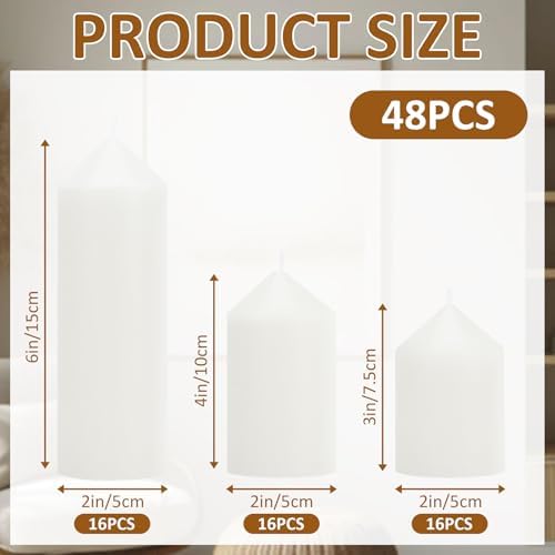 48-Pack White Pillar Candles Bulk Set - 2x3, 2x4, 2x6 Inch Unscented Dripless Pillar Candles for Weddings, Home Decor & Centerpieces - Clean Burning Smokeless Decorative Candles - Image 2