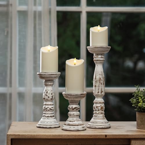 Homemory 3 Pack Wood Candle Holders, Farmhouse Rustic Pillar Candle Decor - Image 5