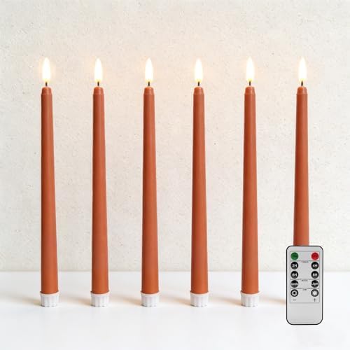 Burnt Orange Fall Halloween Flameless Taper Candles with Remote Set of 6 by Ni-JASW