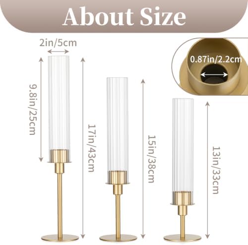 Sziqiqi Gold Hurricane Candle Holders: Gold Candlestick Holders Set of 3 - Image 6