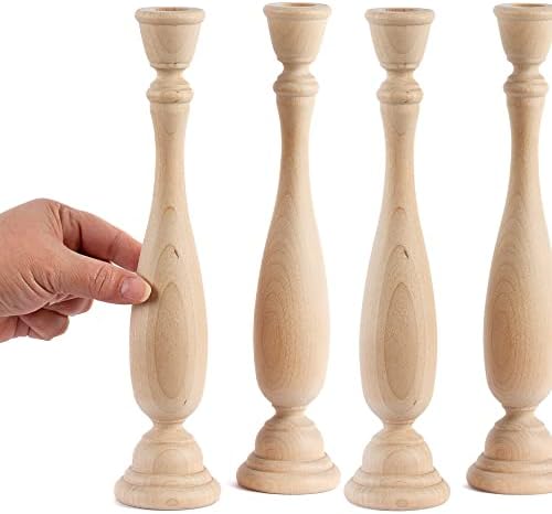 Unfinished Natural Wood Large Candle Sticks Set by Factory Direct Craft - Set of 4 Wooden Candle Holders for DIY Crafts and Decorating Made in USA (Sizes 11" H) - Image 4