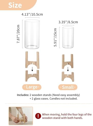 NUPTIO Hurricane Glass Candle Holders with Wood Stands, Set of 2 - Image 2