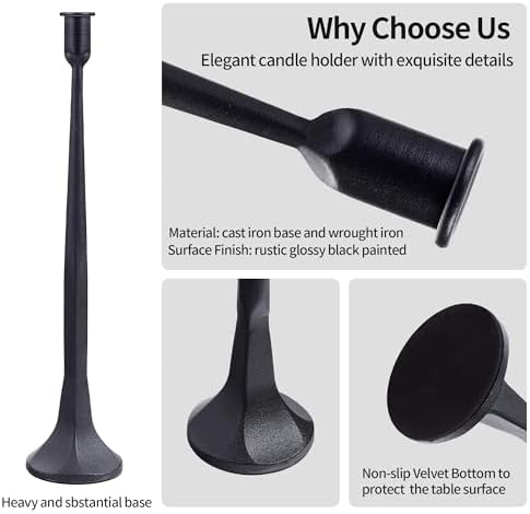 Iron Taper Candle Holder Set of 3 15.5” 14” 12” Decorative Modern Vintage Metal Tall Candlestick Holders for Wedding, Dinning Table,Mantle, Party Decoration (3, Black) - Image 5