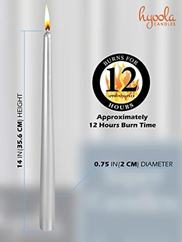 Hyoola 12 Pack Tall Metallic Taper Candles - 14 Inch Silver Metallic, Dripless, Unscented Dinner Candle - Paraffin Wax with Cotton Wicks - Image 3