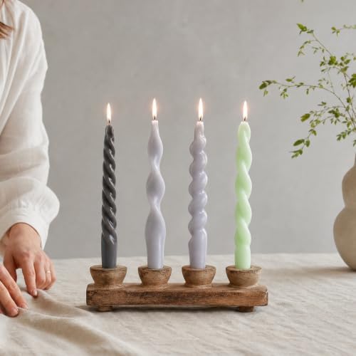 4 Pack Taper Candles Unscented Dripless Spiral Candlesticks Smokeless Swirl Wax Colorful Decorative Candle Sticks for Wedding Dinner Party Home Decor (Dusty Blue Mix, 7.8 inch, Twisted) - Image 7