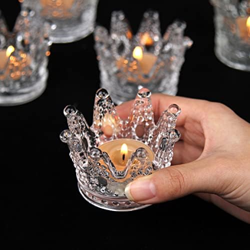 Vixdonos Crown Glass Tealight Candle Holder Set of 12 Clear Votive Candle Holders for Wedding, Party and Home Decor by Vixdonos