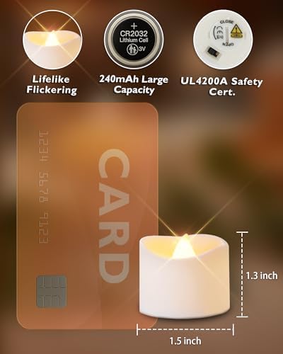 Homemory 12Pcs Flickering Flameless Candle Battery Operated, 200+Hours Fake Electric LED Tea Lights for Votive, Centerpiece Table Decorations, Wedding, Aniversary, Halloween, Christmas - Image 3