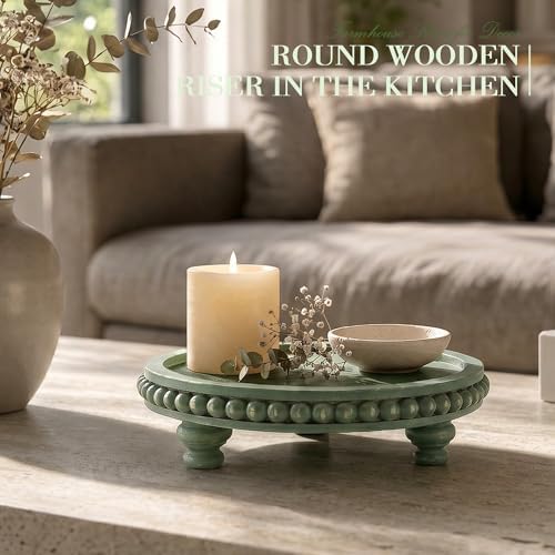 EOSAHR Beaded Wood Riser, Pedestal Stand for Bathroom Counter, Green - Image 4