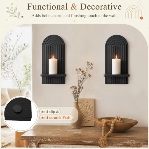 VIS'V Wall Mount Candle Sconces, Wooden Candle Holder Decor, Black, 2 Pcs - Image 2