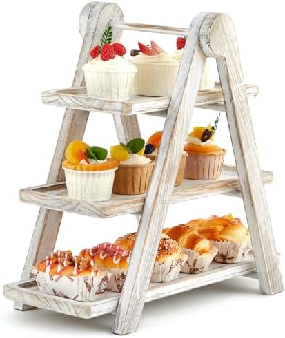 Beeveer 3 Tier Wooden Cupcake Stand Ladder Party Dessert Serving Tray by Beeveer