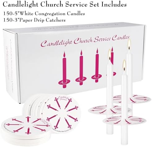 150 Pack Church Candles Bulk – 5 Inch Unscented White Taper Candles with Drip Protectors, Smokeless Prayer Candles for Vigil, Memorial Services, Shabbat, and Religious Ceremonies - Image 4