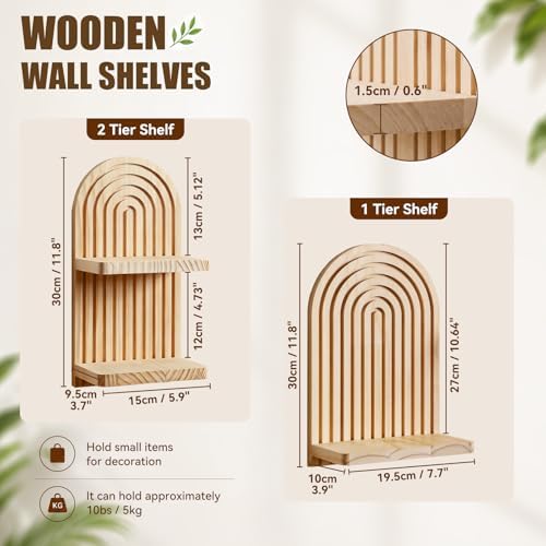 Artilady Boho Shelf Wall Decor, Wood Hanging Shelves for Storage Display - Image 2