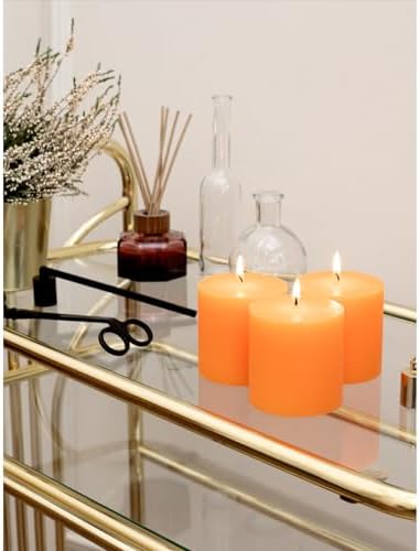 CANDWAX 3x3 Pillar Candles Set of 3 - Rustic Unscented No Drip Orange Candles for Home Decor, Parties, Centerpieces, Halloween Décor, Thanksgiving - Image 6