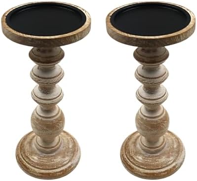 Hosley Set of 2 Natural LED Wooden Pillar Candle Holder 11" High, Country Style Ideal Gift for Wedding Party Home Spa Reiki, Aromatherapy Settings LED Votive Candle Gardens by HOSLEY